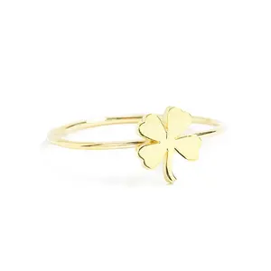 Gemnel, venta al por mayor, joyería de plata 925 para mujer, mini anillo de dedo de tréboles de cuatro hojas fino chapado en oro de 14K