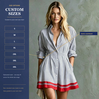 Robe chemise vintage à rayures verticales pour l'automne, marque privée, col rabattu, boutonnée sur le devant, taille haute, ourlet bordé, fabrication OEM ODM