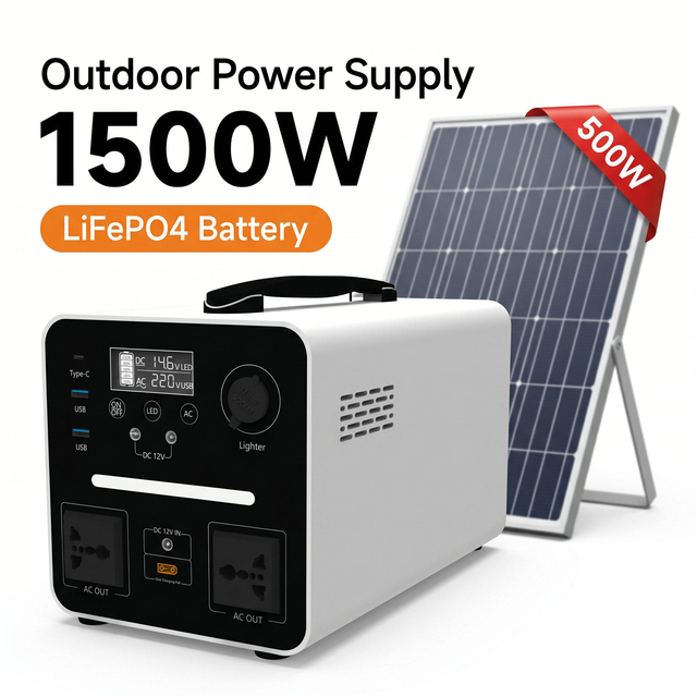 High Quality 1500W Portable Solar Power Station Lifepo4 Battery Car Home Outdoor Camping Energy Storage System Pure Sine Wave