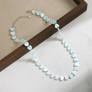 Collar Rinntin PSN11 con Cuentas de Perlas en Forma de Corazón Azul y Blanco, Collar Gargantilla con Dije de Plata de Ley 925 - Product Image 5