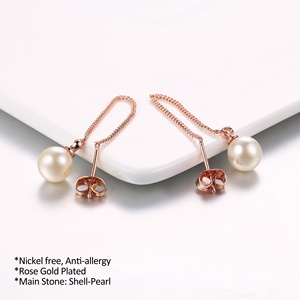 New Arrivals Rose <strong>Gold</strong> Plated Long Chain <strong>Dangle</strong> <strong>Earrings</strong> with Round Faux Pearl for Women Fashion Ear Studs <strong>Earrings</strong> Jewelry Gift - Product Image 1