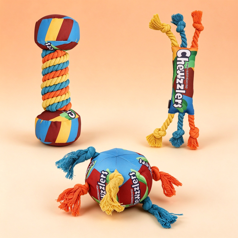 New 3-Piece Dog Toy Set, Rainbow Colored Polyester Rope Knot Toy, Chew ...