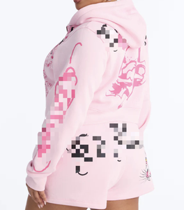 Completo da <span class=keywords><strong>donna</strong></span> 2 pezzi Cute Ed con stampa a lettere Hardy: Felpa con cappuccio e zip, top corto e gonna con coulisse - Product Image 6