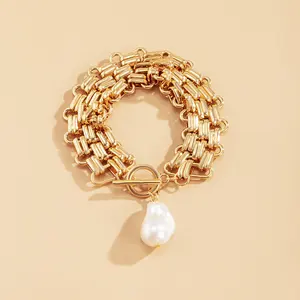 Braccialetti lazo con fibbia barocca di perle braccialetti imitazione Punk grossi e larghi braccialetti a catena in metallo da donna gioielli