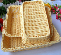 Panier de Rangement Rectangulaire en Rotin PP Fait Main, Panier en Rotin pour Fruits et Légumes, Panier à Pain de Présentation