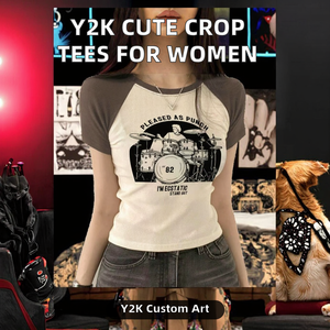 Custom Logo Aesthetic Women's Short Sleeve <b>Y2K</b> Baby E-Girls Cute Graphic Print Jersey Crop <b>Tops</b> Regular Fit Summer T-Shirts - Product Image 2