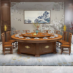 Mới phong cách Trung Quốc rắn gỗ tròn bàn ăn 6 hộ gia đình sử dụng Bàn Ăn Tròn với bàn xoay nhà hàng tối giản hiện đại - Product Image 1