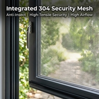 Ventana Abatible de Aluminio con Certificación NAFS, Pantalla Integrada, Marco Delgado, Sistema de Rotura Térmica de Alta Resistencia, Insonorizada