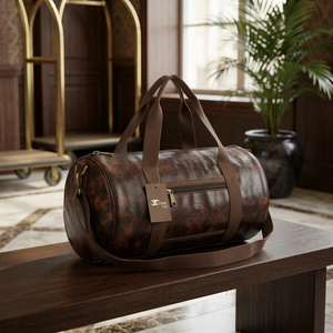 Bolsa de Viaje Tipo Duffel de Cuero Genuino FINE, Forma de Barril, con Cierre de Cremallera, Correa Extraíble, Unisex, Clásica - Product Image 1