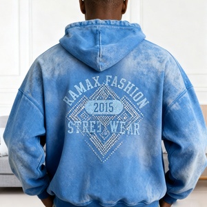 Sudadera con Capucha de Alta Calidad para Hombre, 100% Algodón, con Pedrería, Estilo Vintage, Oversize, Streetwear, Proceso Mixto - Product Image 2