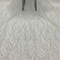 LS336 Nouveau Tulle Français Maille Polyester Dentelle Luxe Blanc Bridal Perlé Paillettes Dentelle Broderie Robe de Mariage Tissu