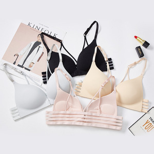 섹시한 크로스 벨트 백 브라 푸쉬업 삼각컵 통기성 여성용 원피스 와이어프리 인비저블 솔리드 패턴 언더웨어 - Product Image 2