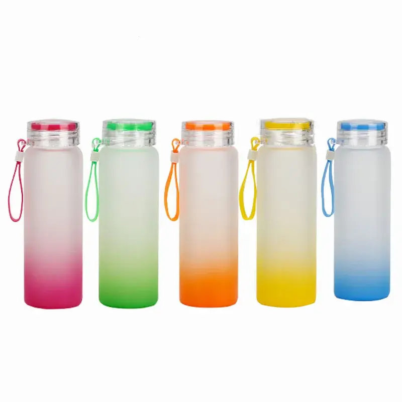 Groothandel Draagbare Usa Magazijn Blanks Borosilicaat Waterfles 17Oz Gradiënt Matte Kleur Sublimatie Glazen Waterfles