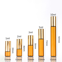 Bouteille vide ambre rechargeable pour les yeux, huile essentielle de parfum, 1ml 2ml 3ml 5ml 10ml 15ml, bouteille en verre à bille roulante avec couvercle doré