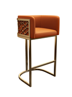 Tabouret de bar moderne de luxe en nid d'abeille, chaise haute pour îlot de cuisine, chaise de bar en métal doré