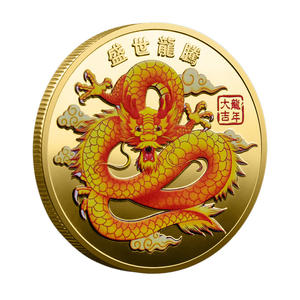 Koin Peringatan Logam Antik Tahun Naga Keberuntungan, Emas Perak, Relief Naga Berdaulat, Koleksi Kekayaan yang Mengalir - Product Image 2