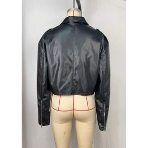 Chaqueta Corta de Cuero Sintético Personalizada 2026 para Mujer, Estilo Moto Biker, con Cremallera, Manga Larga, Cuello Vuelto, Ropa Urbana de Otoño - Product Image 3