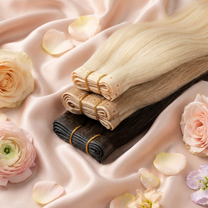 Extensioni di capelli umani Remy a doppia trama, morbide, 100% Double Drawn, tinte, con micro-anelli, colore chiaro, molto vendute, modello Russian Butterfly Machine - Product Image 1