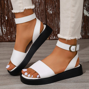 Nouvelle Arrivée Sandales Décontractées <span class=keywords><strong>Femme</strong></span> Grande Taille Été Compensées à Semelle Épaisse Talon Plat Brides Douce Semelle Intérieure Caoutchouc Saison Printemps - Product Image 4