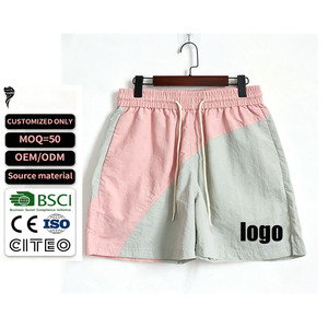 Pantalones Cortos de Playa para Hombre con Bloques de Color y Parches, Cintura con Cordón, Nylon, Estilo Casual Urbano, OEM, Logotipo Personalizado en la Parte Delantera - Product Image 1