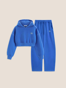 Conjunto Deportivo Unisex Azul con Capucha, Pantalones Largos, 100% Algodón, Corte Holgado, Estilo Casual Lavado para Otoño - Product Image 6