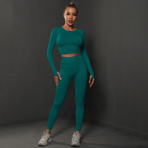 Ensemble <span class=keywords><strong>de</strong></span> yoga sans couture 2 pièces pour femme : Crop top et leggings taille haute avec contrôle du ventre pour la gym et le fitness - Product Image 5