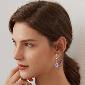 Grosir Pabrik anting-anting menjuntai menjuntai 925 perak murni anting-anting tuas belakang batu kelahiran dengan perhiasan zirkonia kubik 5A - Product Image 4