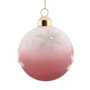 Decoração de Natal com padrão de logotipo personalizado de alta qualidade, enfeites de vidro rosa pintados à mão, bolas suspensas