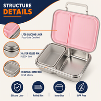 Boîte à lunch mignonne en acier inoxydable 304 avec couvercle hermétique anti-fuite, chauffable, 2 compartiments, boîte bento pour enfants et nouveau-nés, utilisation scolaire