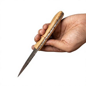Cuchillo de Hoja Fija con Punta de Gota, Acero de Damasco, Mango Rosa, para Caza y Uso en Exteriores - Product Image 4