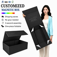 Boîte d'emballage rigide noire personnalisée pour perruque, grande taille, avec fermeture magnétique pliable, boîte cadeau en papier pour vêtements, chaussures, t-shirts