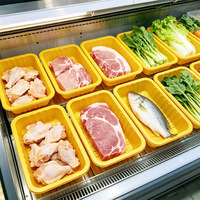 Barquettes d'emballage jetables pour produits frais, adaptées aux supermarchés de fruits et de fruits de mer. Ils peuvent être laminés et personnalisés.