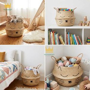 Handwoven Cute Cat Shaped Natural Rattan <b>Woven</b> Storage <b>Basket</b> With Handles For Home Decoration - Product Image 5