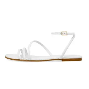 Tailingjia-Sandalias planas cómodas para mujer, zapatos blancos con correa en el tobillo, de talla grande, para verano, 2020