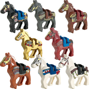 Blocs de construction - Accessoires de figurines de blocs de construction de tiers, équipement, chevaux de <span class=keywords><strong>guerre</strong></span> anciens à chevaucher, jouets de selle tricolores - Product Image 2