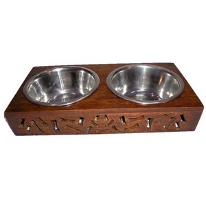 Support en bois pour gamelles d'animaux avec bols en acier inoxydable surélevés – Station d'alimentation et d'eau pour chien, usage intérieur - Product Image 3