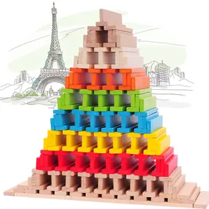 Kinder früh lernen pädagogische Zug spiele Set Spielzeug Regenbogen Block Set Kinder Holz farbige Domino Blocks Montage haus Kits