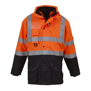 높은 vis 반사 겨울 옥스포드 폴리 에스테르 비옷 7-1 다기능 오렌지 블랙 2 톤 석탄 광산 constru 용 안전 옷