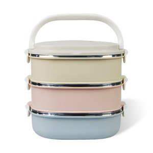 304 Stainless Steel Insulated Lunch <b>Box</b> Rectangle <b>Plastic</b> Lid Gradient Colors <b>Large</b> Capacity Office Use - Product Image 4