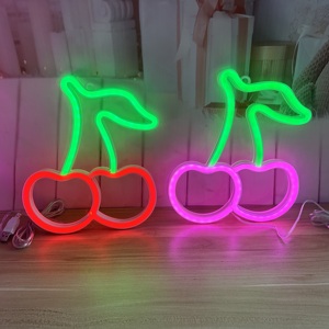Cerise <span class=keywords><strong>LED</strong></span> enseigne au néon USB Rechargeable suspension lumière décoration murale cerises mignonnes pour chambre d'enfant fête cadeau IP néon lumière noël - Product Image 2