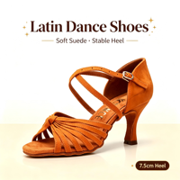 Chaussures de danse latine marron pour femmes, à lanières croisées, bout ouvert, talons hauts, semelle en daim souple, chaussures professionnelles pour salsa, tango et danse de salon