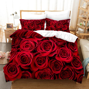 Ensemble de <span class=keywords><strong>housse</strong></span> de <span class=keywords><strong>couette</strong></span> imprimée rose rouge 2025, motif floral et végétal 3D, literie en polyester bon marché <span class=keywords><strong>pour</strong></span> un usage domestique, ensemble de 3 pièces - Product Image 5