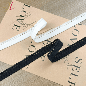 En stock usine, <span class=keywords><strong>Noir</strong></span> et Blanc, 11 mm, <span class=keywords><strong>Bande</strong></span> élastique en polyamide à picots festonnés pour soutien-gorge - Product Image 1