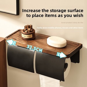 <span class=keywords><strong>Porte</strong></span>-papier toilette mural moderne en bois de noyer et acier inoxydable, sans perçage, avec étagère pour téléphone, double rangement pour rouleaux, pour salle de bain - Product Image 5