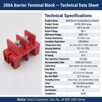 Connecteur de bornier de barrière 200A 800V à montage sur rail DIN, modulaire, rouge et noir, pour armoire de stockage d'énergie et distribution électrique