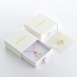 Custom Gold Foil Logo White Sliding Drawer Jewelry <b>Box</b> with Foam Insert and Pouch for Pendant Ring <b>Earrings</b> Necklace - Product Image 2