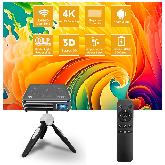 Canzone P11 Mini Portable Projector 1080P Full HD with Built-in Battery WiFi Android LED DLP 55 ANSI Lumens 2G RAM 16GB