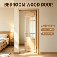 Porte intérieure en bois de pin massif avec grille, porte en bois brut pour la rénovation de la maison, de la chambre et du bureau