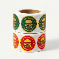 Stiker Logo Bulat Custom Tahan Air untuk Burger Makanan Cepat Saji 2/3 Inci, Stiker Gulung untuk Bawa Pulang, Embossed & Hot Stamping Foil Emas