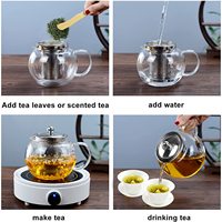 Théière en verre borosilicate soufflé à la main, résistante à la chaleur, compatible avec les plaques de cuisson, 800 ml, avec infuseur en acier inoxydable pour thé en feuilles.